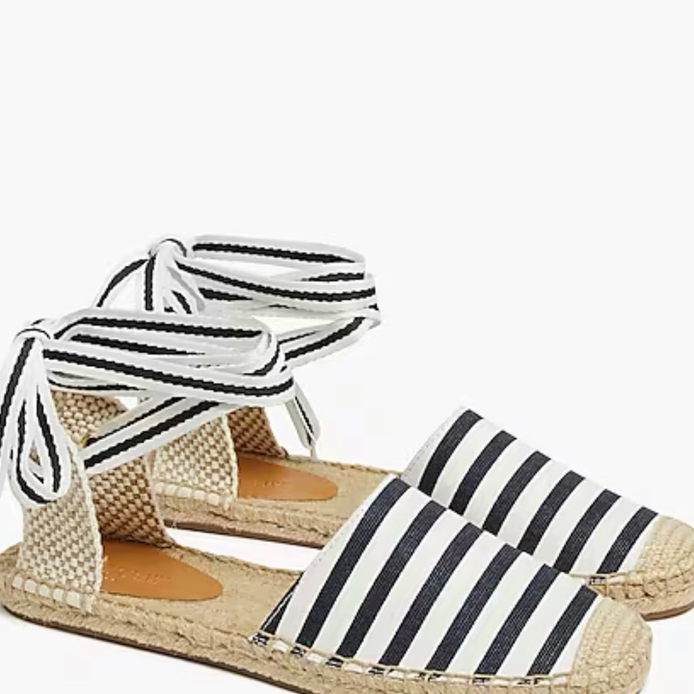 🛍️ JCREW NEW! D’orsay Espadrilles Navy Stripe LaceUp Sandals Sz 9